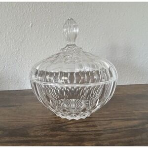 Stunning Crystal Covered Candy Trinket Dish W/Lid 5.5in Scalloped Edge
